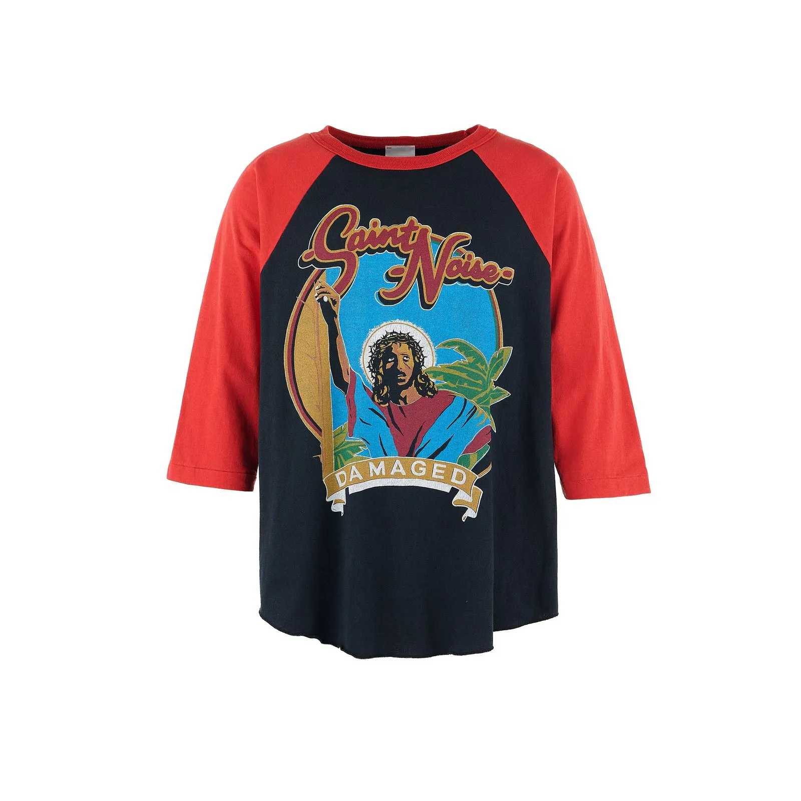 SAINT Mxxxxxx × LASTMAN LM_SS TEE/SNT NOISE/BLK SAINT NOISE Jesus horn sleeve color matching TEE Black and red S-XL LAST MAN joint model Customized accessories Completely matched Horn sleeve color matching Unlocked design Unique and handsome Top printing technology Undifferentiated restoration